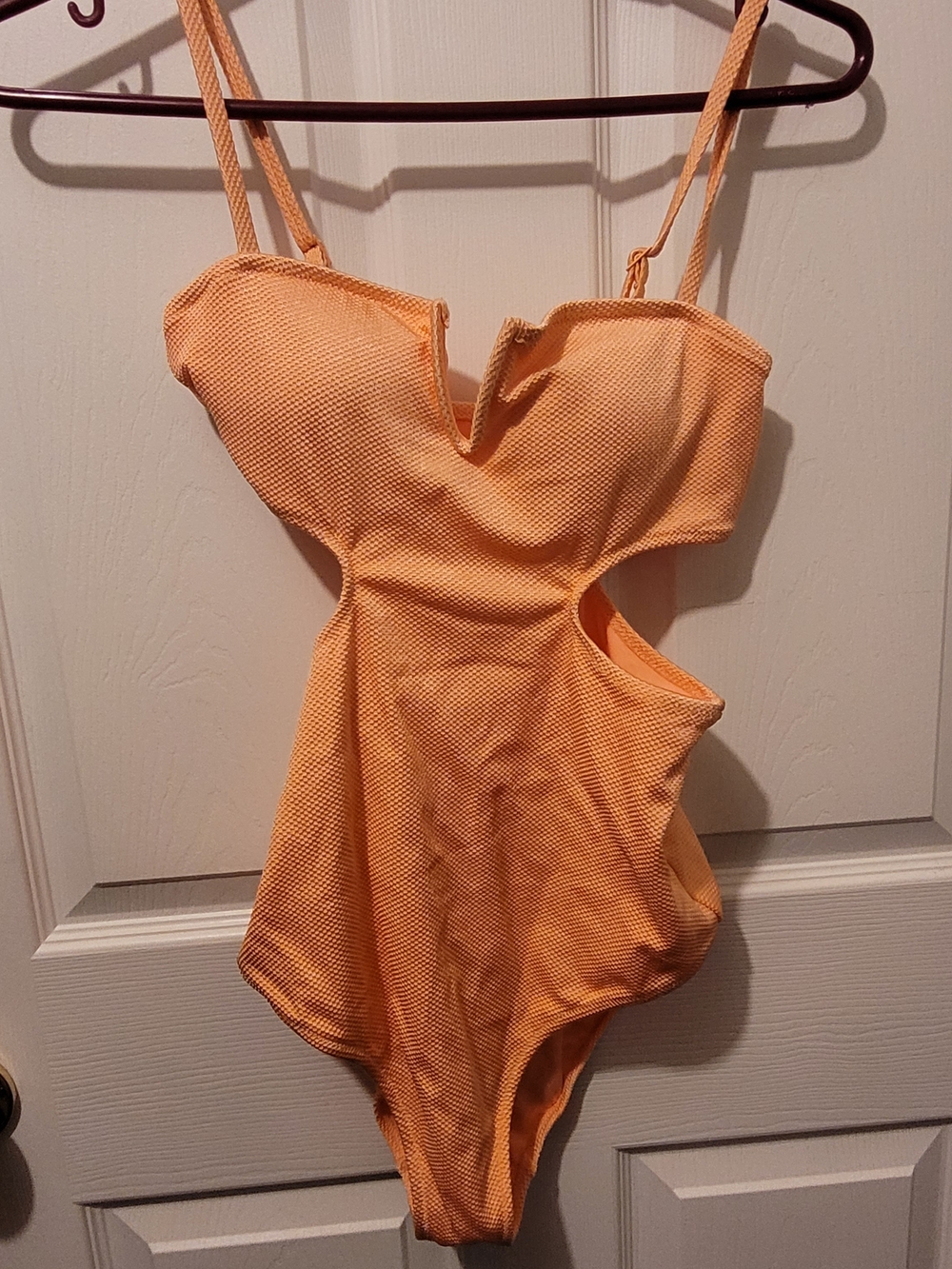 aerie Peach Textured Cutout One-Piece Swimsuit